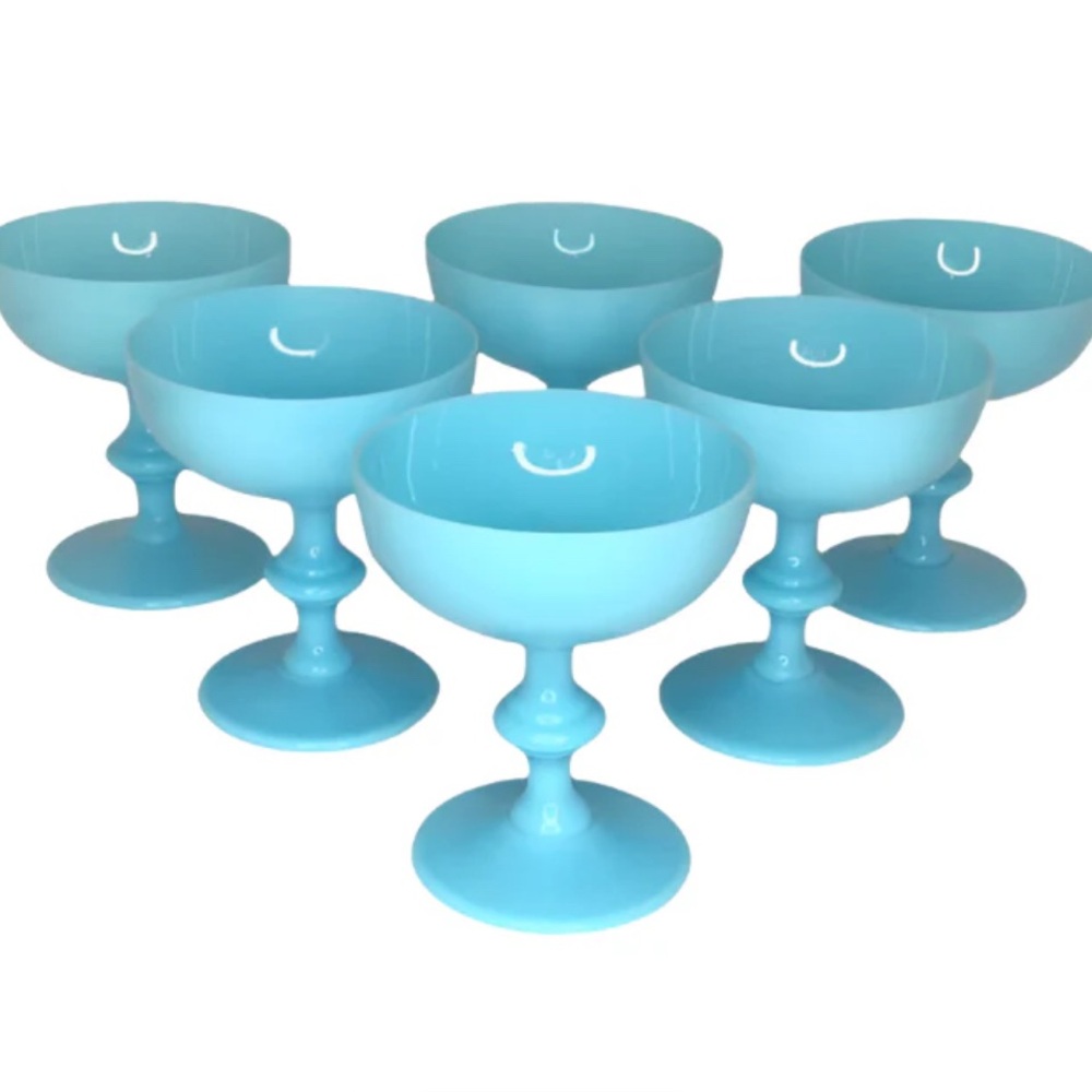 Goblets Coupe Glasses French Portieux Vallerysthal Blue Opaline - Set of 4